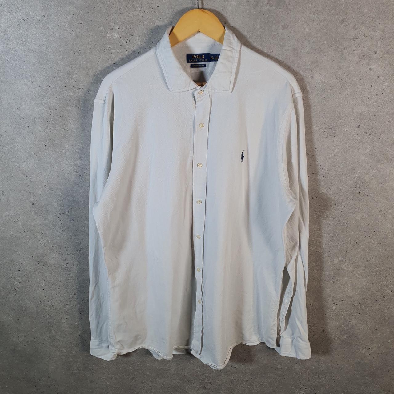 Vintage Ralph Lauren Button Down Shirt Men’s 2XL White Knit Dress Shirt Pony White Classic Fit