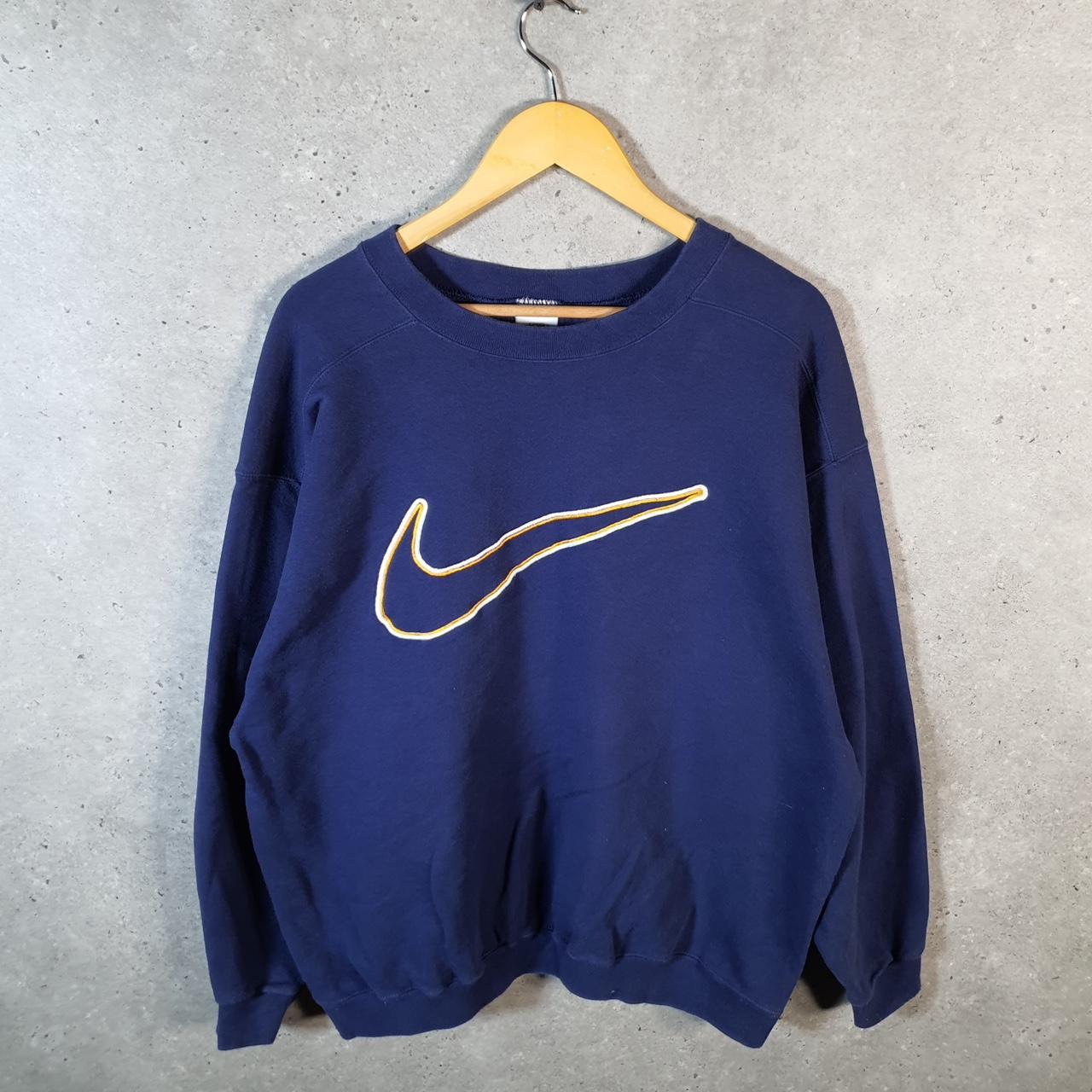 Vintage Nike 90s Embroidered Sweatshirt Men’s L Navy Blue Swoosh Y2K Pullover