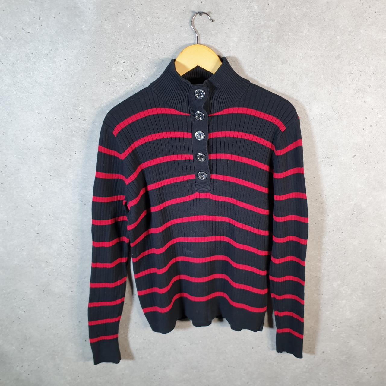 Vintage Ralph Lauren Polo Knit Sweater Womens XL Red Striped 1/4 Button Cotton Pullover