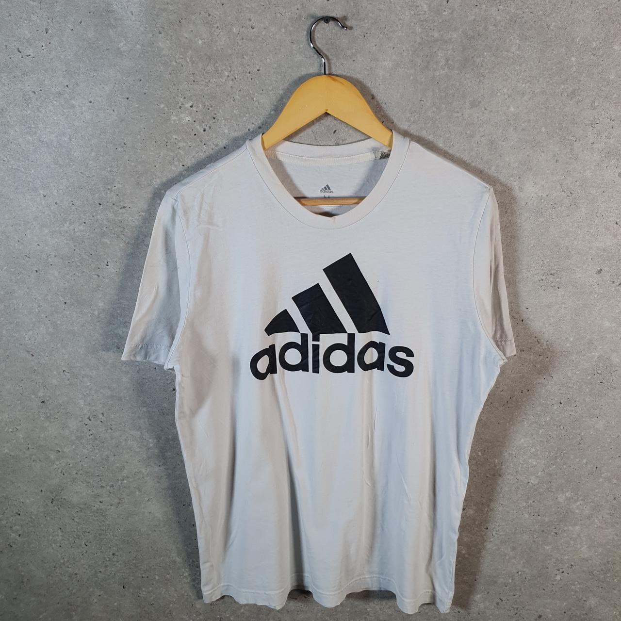 Vintage Adidas Spellout Tee T Shirt Mens Medium White Three Stripes Logo Athletic