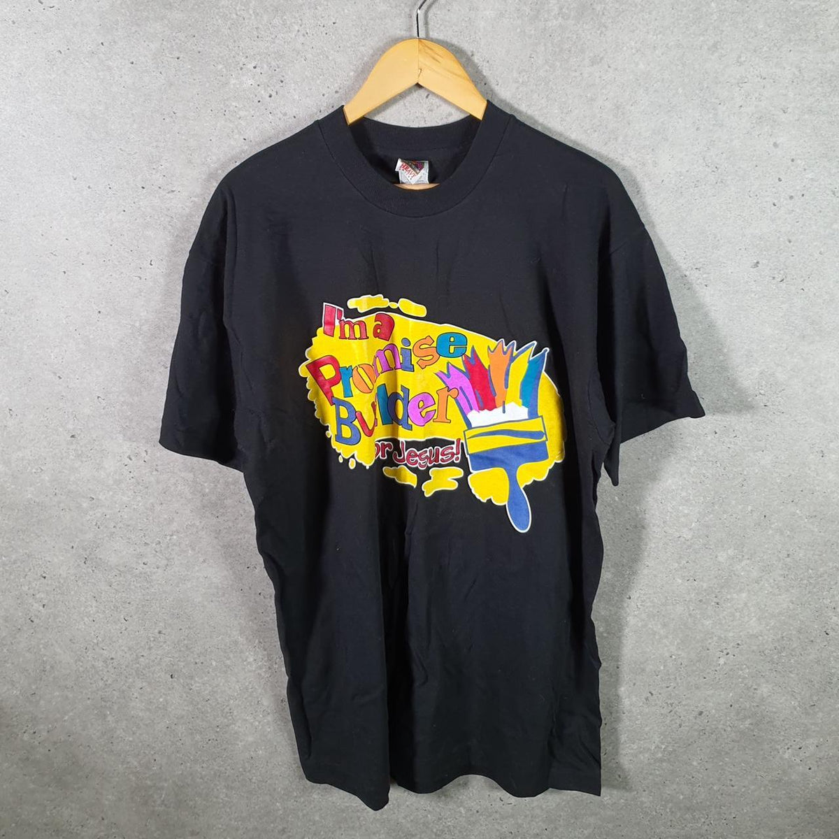 Vintage Fruit of the Loom Jesus Church Single Stitch T Shirt Men’s XL Black Big Fish Vintage