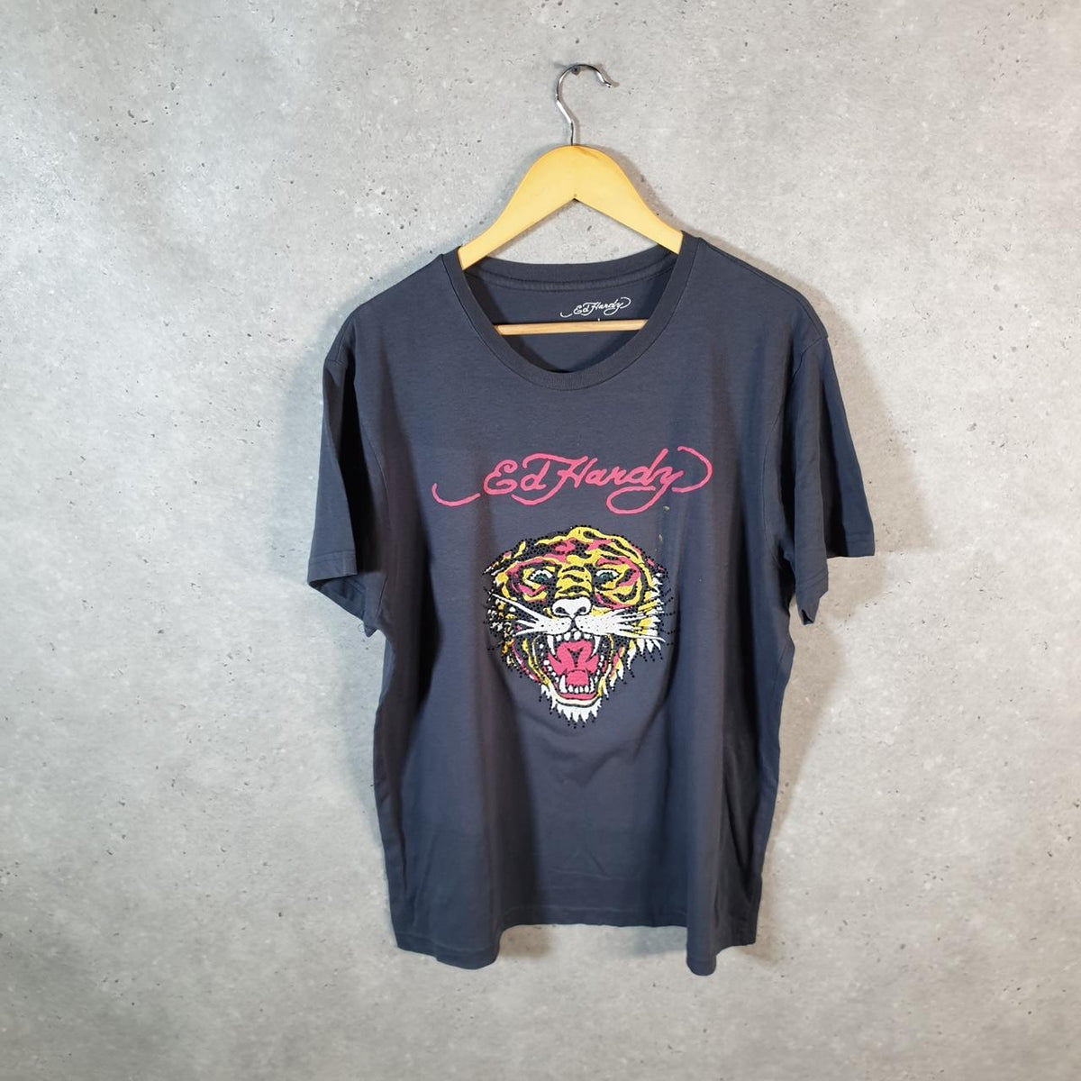 Vintage Ed Hardy T Shirt Men’s Large Black Christian Audigier Love Heart Graphic Skull Y2K