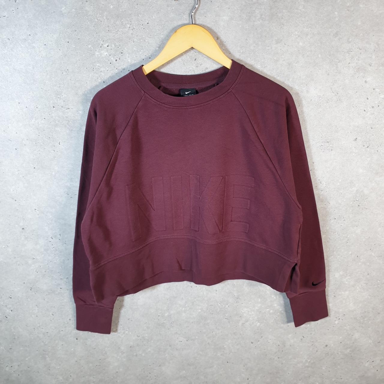 Vintage Nike Cropped Spellout Hoodie Womens Small Burgundy Red Swoosh Y2K Pullover Logo