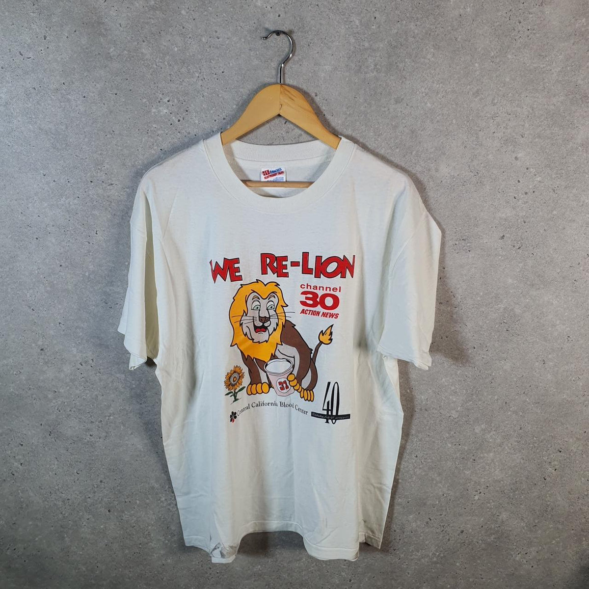 Vintage Hanes Heavyweight Lion California Centre Blood 90s USA Single Stitch T Shirt Men’s XL White - Big Fish Vintage