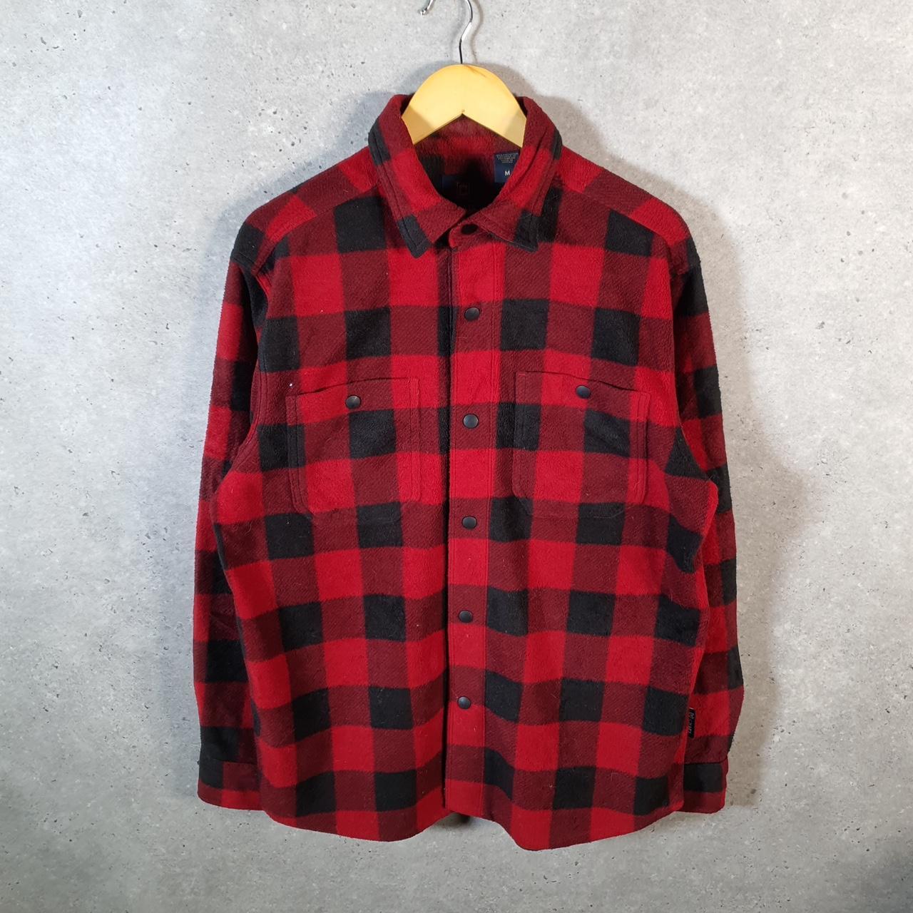Vintage Chaps Ralph Lauren Overshirt Shacket Fleece Sweatshirt Mens Medium Red Button