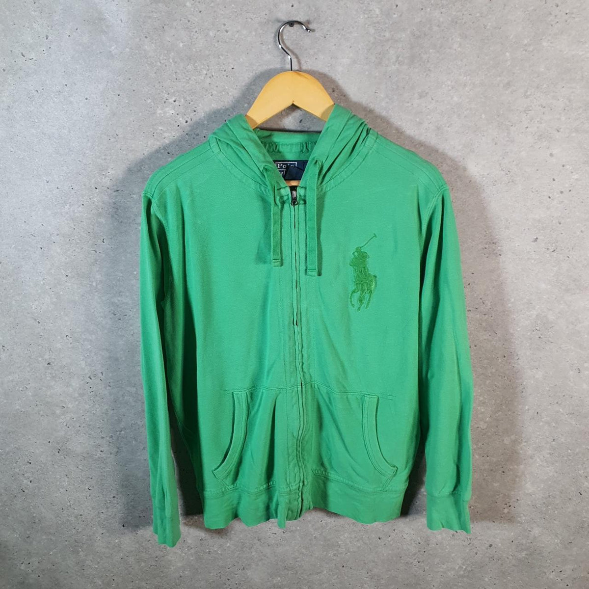 Vintage Ralph Lauren Polo Heavyweight Hoodie Womens Medium Green Cotton Full Zip Pony