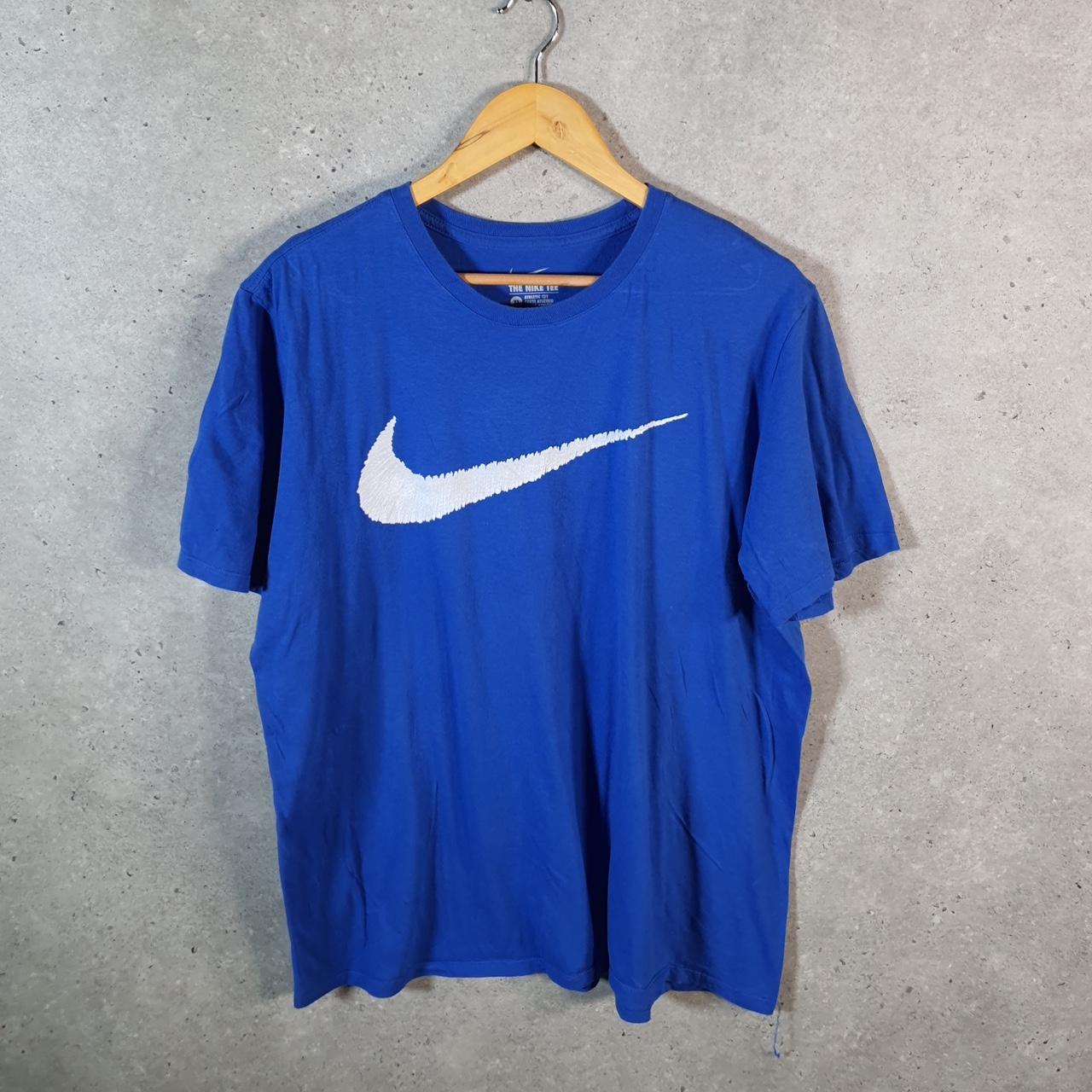 Vintage Nike T Shirt Men’s XL Blue Printed Single Swoosh Logo Athletic Big Fish Vintage