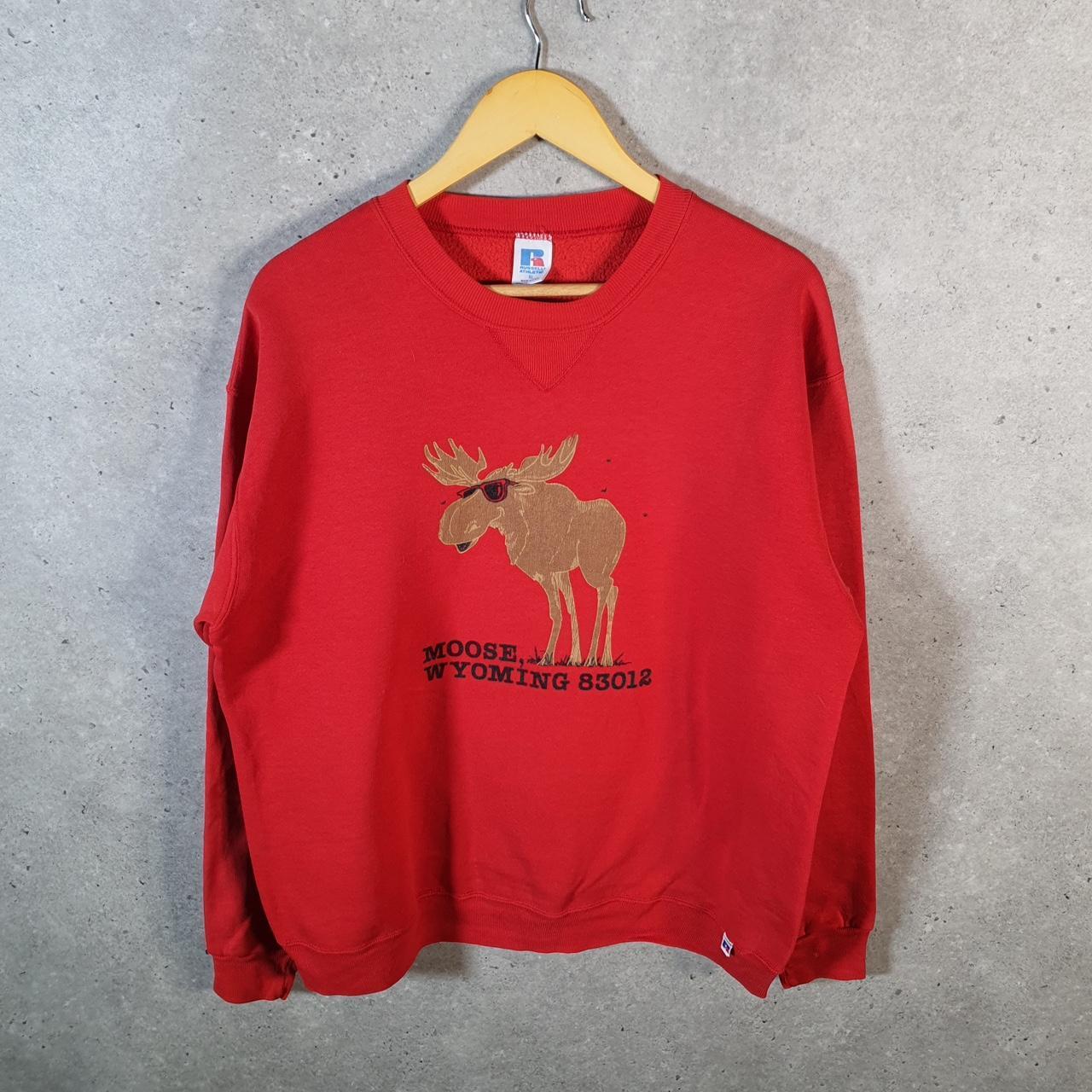 Vintage Russell Athletic Moose Wyoming USA Sweatshirt Men’s XL Red Pullover