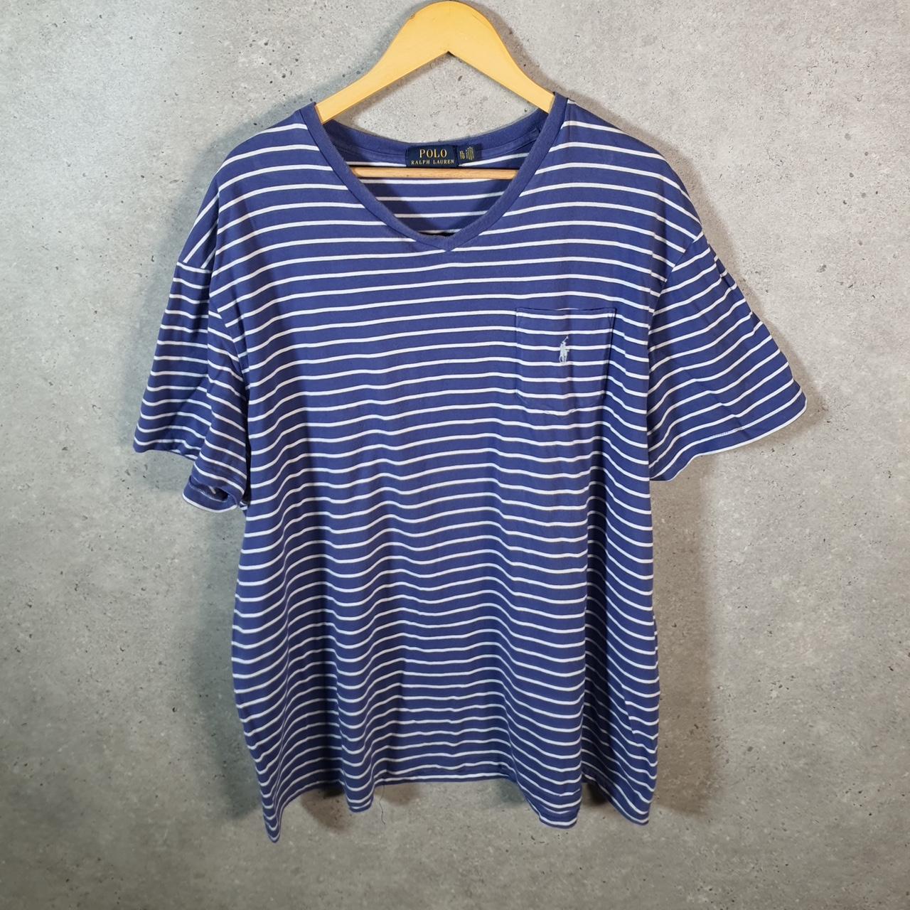 Vintage Ralph Lauren Polo T Shirt Men’s XL Blue Striped Embroidered Pony Classic Fit C9575