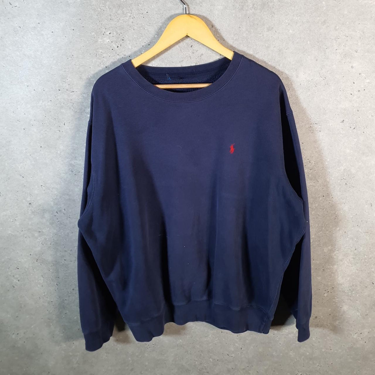 Vintage Ralph Lauren Polo Sweatshirt Men’s XL Navy Blue Boxy Baggy Cotton Pullover Pony