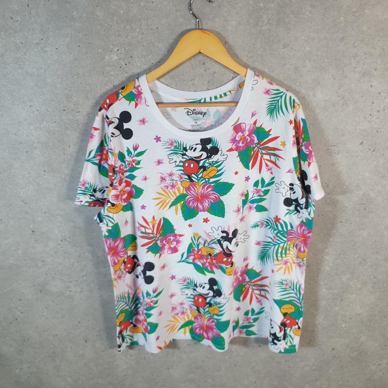 Vintage Disney Land All Over Print AOP T Shirt Womens XL White Logo Graphic Cartoon