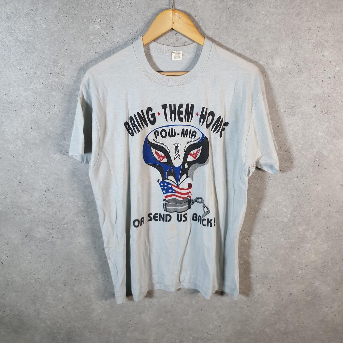 Vintage Screen Stars Best Pow Mia Glendale USA Single Stitch T Shirt Men’s XL Grey Big Fish Vintage