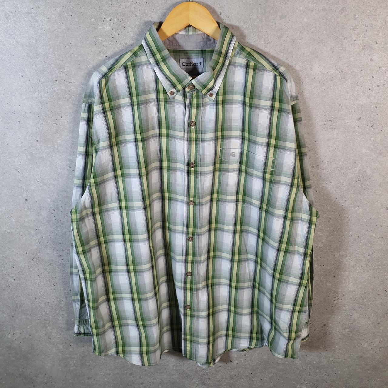 Vintage Carhartt Shirt Button Down Mens 2XL Green Checkered Short Sleeve Utility Loose