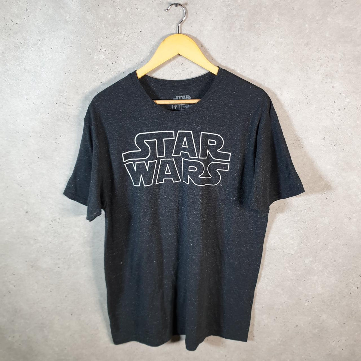 Vintage Star Wars Movie T Shirt Shirt Men’s Large Grey Logo Graphic Spellout C9595