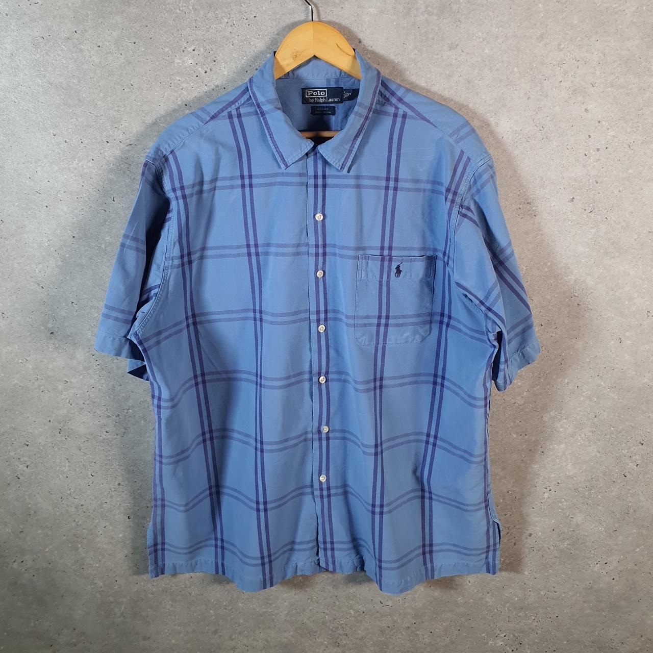 Vintage Ralph Lauren Button Down Shirt Men’s XL Blue Adams Checkered Pony Casual C8470