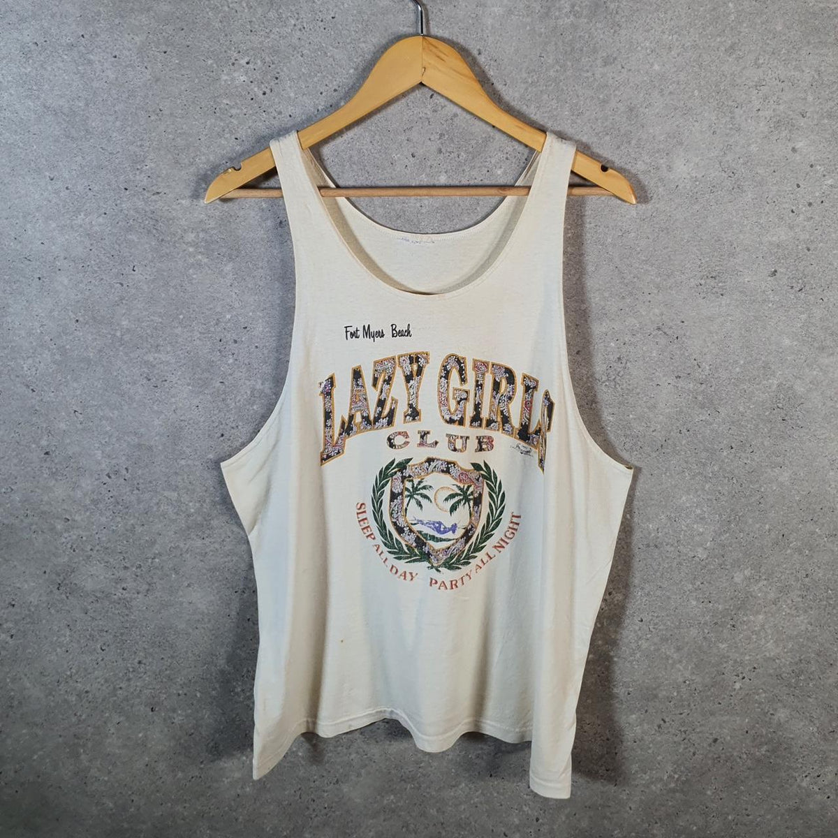 Vintage Fort Myers Beach Graphic 90s USA Single Stitch Vest Men’s Medium White Big Fish Vintage