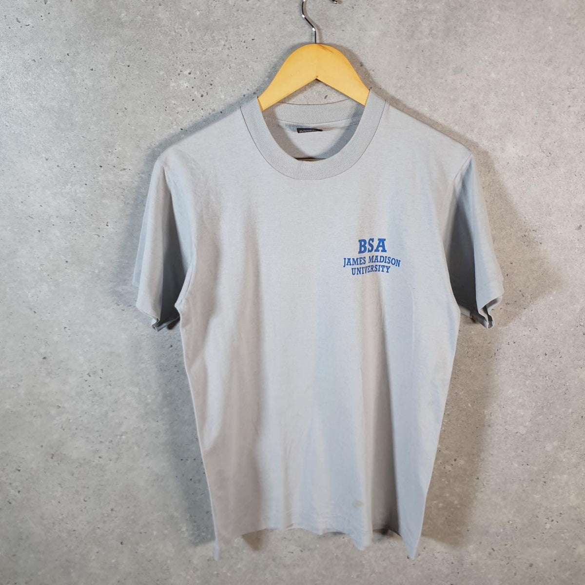 Vintage Screen Stars BSA James Madison Uni 90s USA Single Stitch T Shirt Men’s Medium Grey C8897