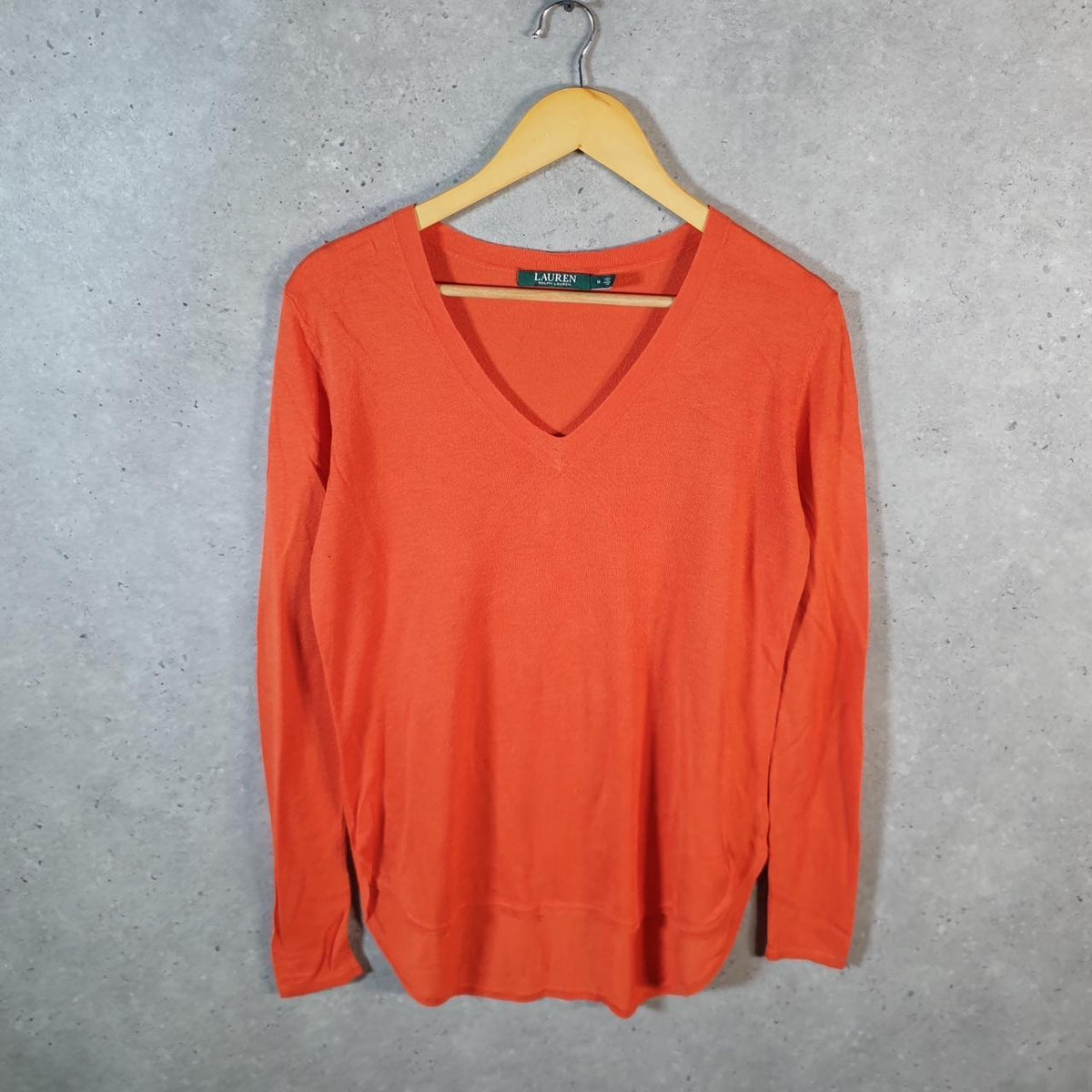 Vintage Ralph Lauren Polo Knit Sweater Womens Medium Orange Cotton Pullover