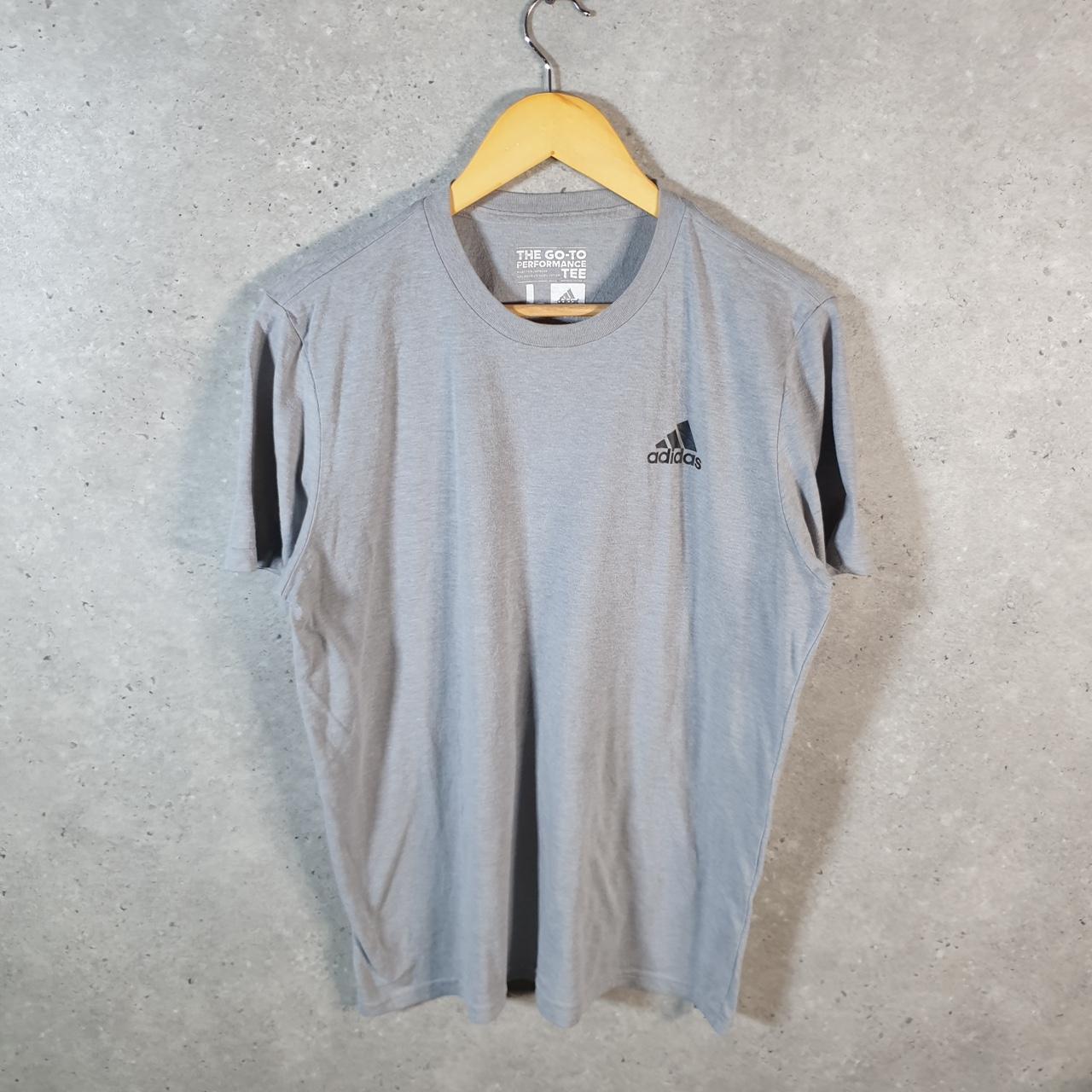 Vintage Adidas Go To Performance T Shirt Men’s Large Grey Three Stripes Logo Athletic