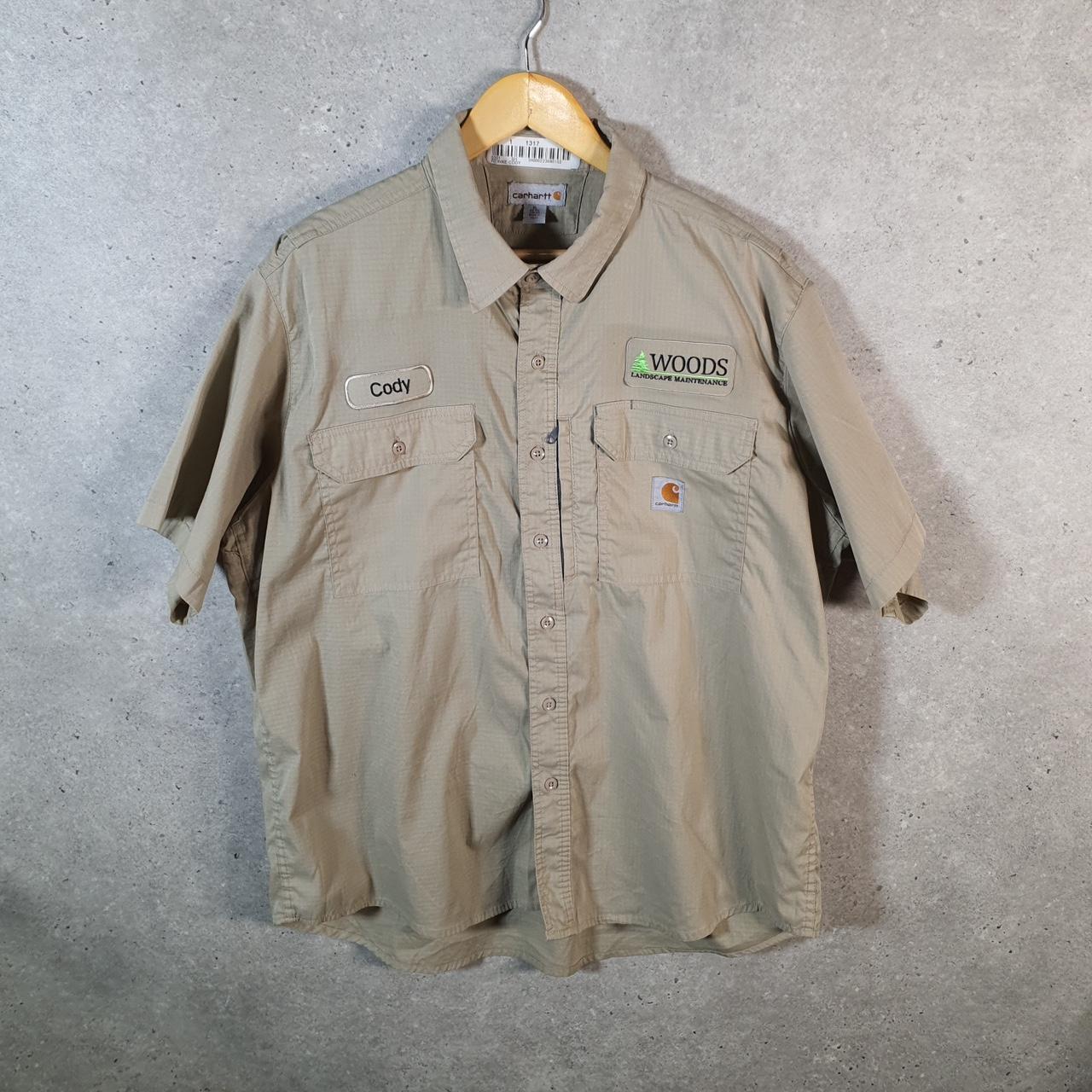 Vintage Carhartt Shirt Button Down Mens XL Brown Short Sleeve Chore Utility Relaxed - Big Fish Vintage
