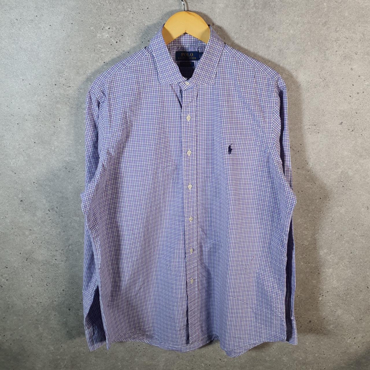 Vintage Ralph Lauren Button Down Shirt Men’s XL Lilac Checkered Cotton Stretch Pony