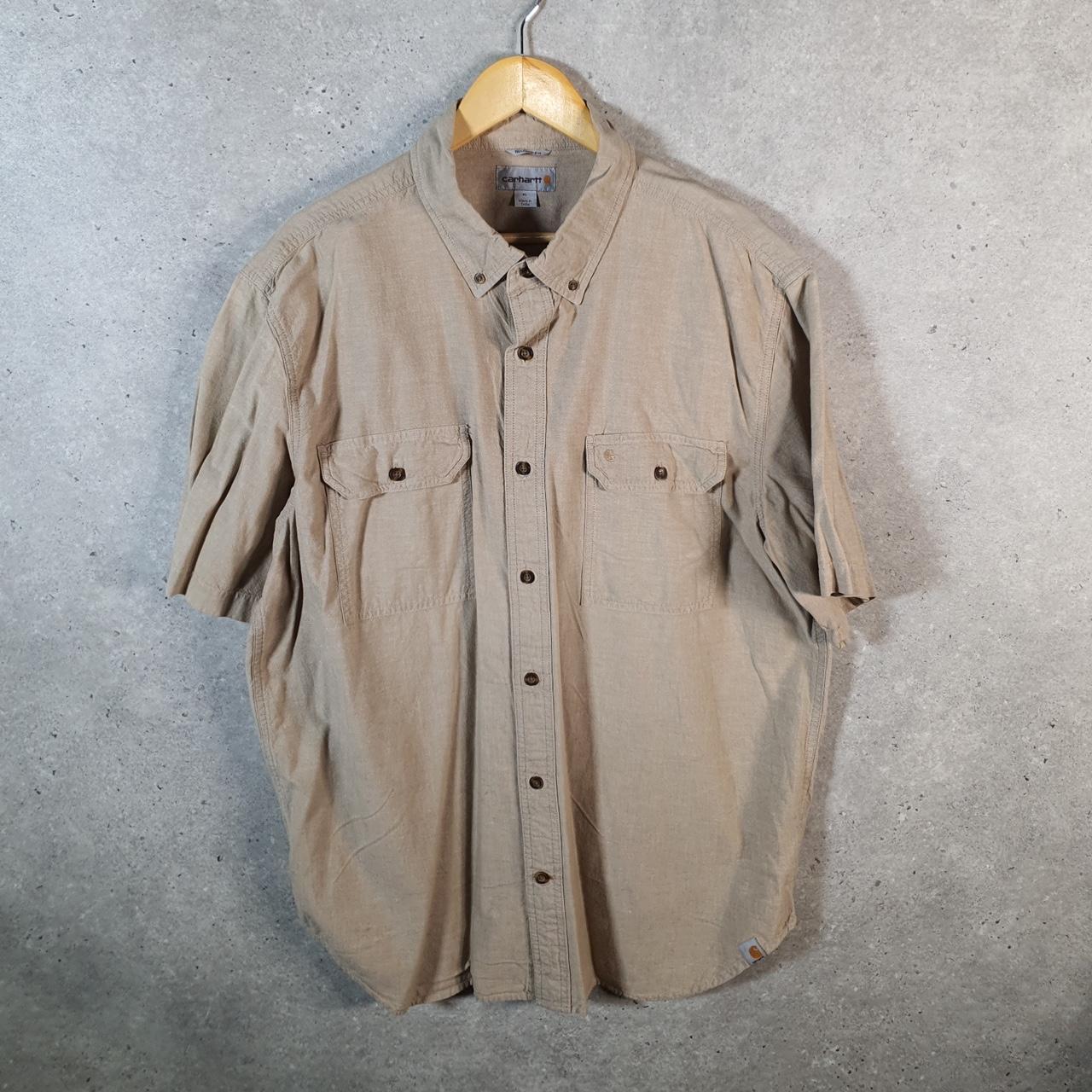 Vintage Carhartt Shirt Button Down Mens XL Brown Short Sleeve Chore Utility Relaxed - Big Fish Vintage