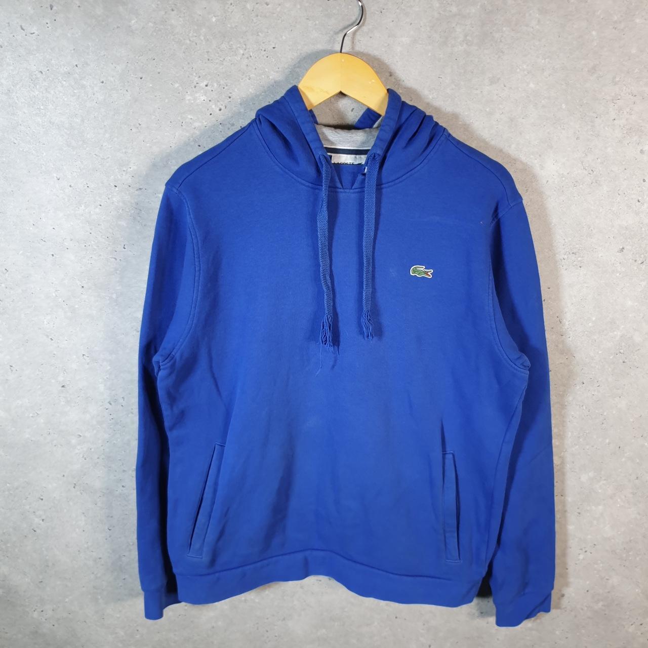 Vintage Lacoste Hoodie Men’s Large Blue Pullover Logo Y2K Jumper Logo