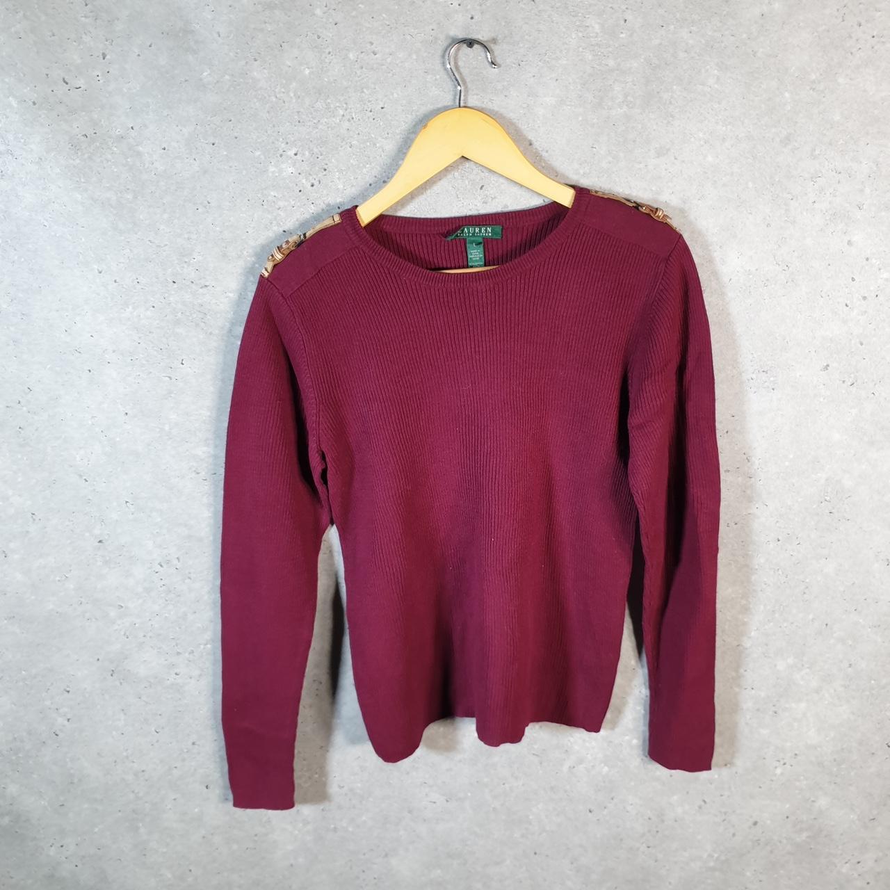 Vintage Ralph Lauren Polo Knit Sweater Womens Large Burgundy Cotton Pullover