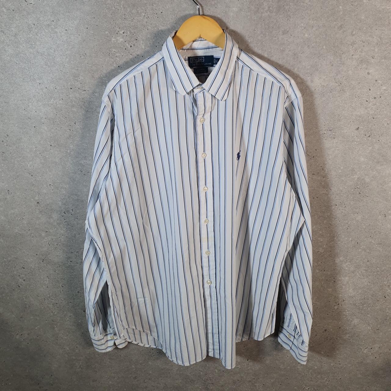 Vintage Ralph Lauren Button Down Shirt Men’s XL White Striped Andrew Fit Cotton Pony