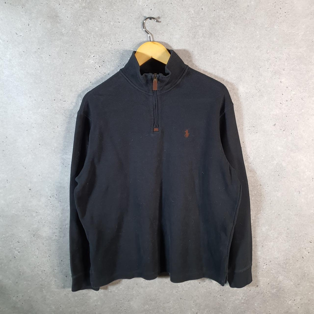 Vintage Ralph Lauren Polo 1/4 Zip Estate Rib Sweatshirt Men’s Large Black Pullover Pony C8826