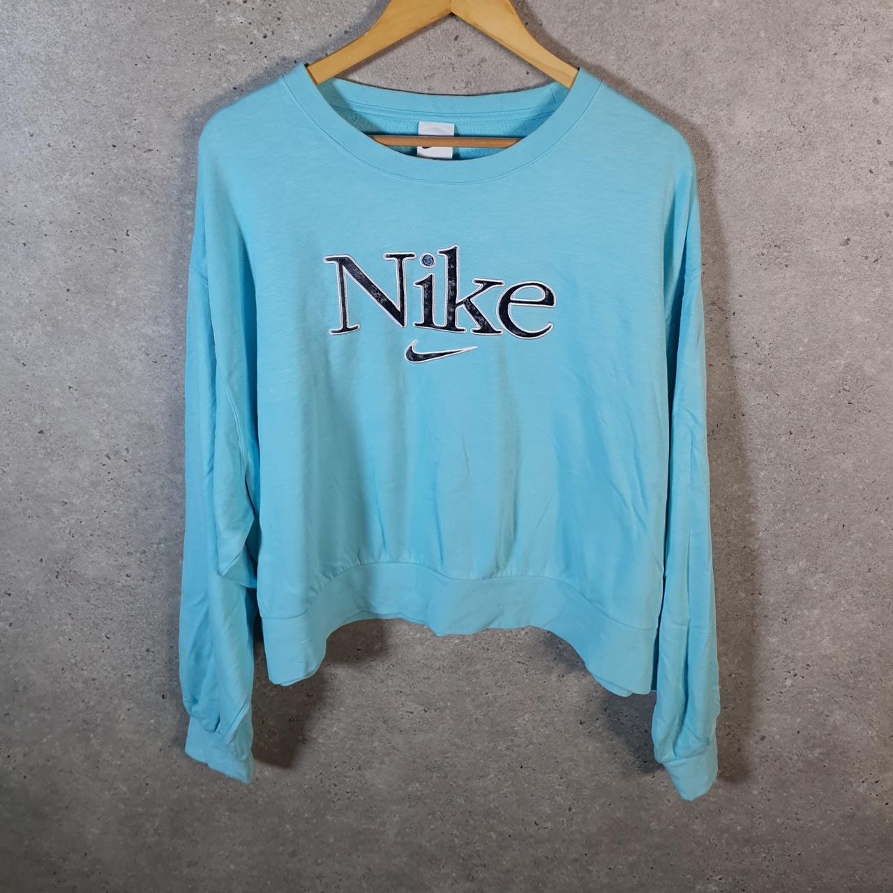Vintage Nike Club Spellout Sweatshirt Womens XL Blue Swoosh Y2K Pullover