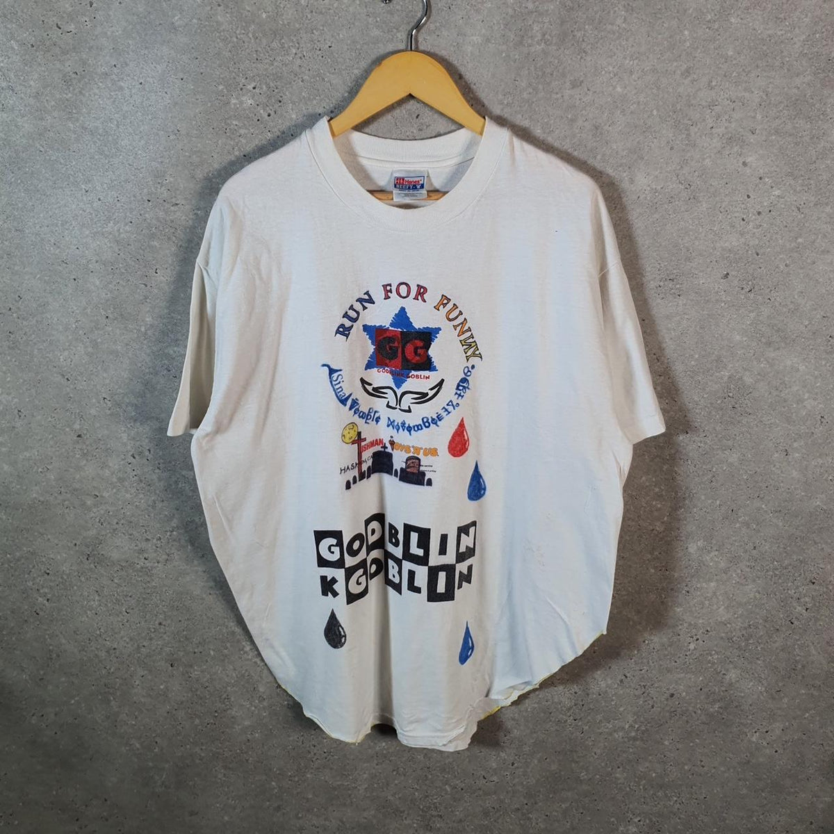 Vintage Hanes Godblin K Goblin Graphic USA 90s Single Stitch T Shirt Men’s XL White C9472