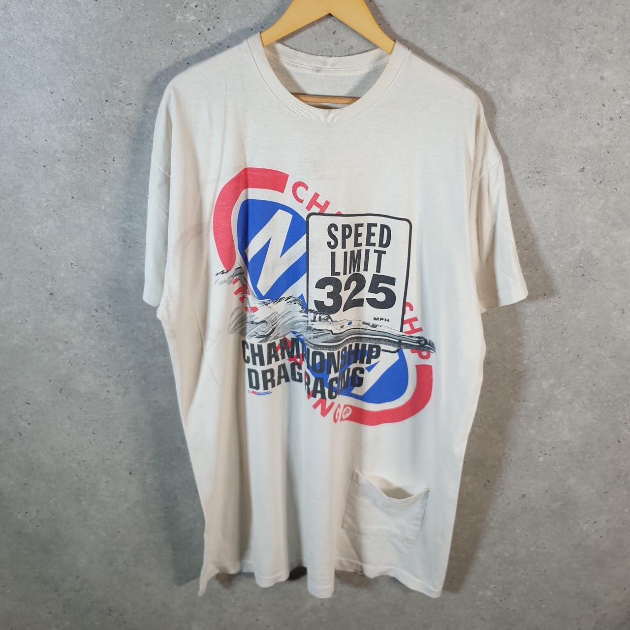 Vintage Drag Racing Car Graphic 90s USA Single Stitch T Shirt Men’s 2XL White