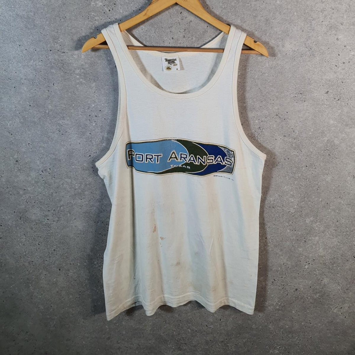 Vintage Tennessee River Fort Aransas 1991 Graphic USA Single Stitch Vest Men’s Medium White