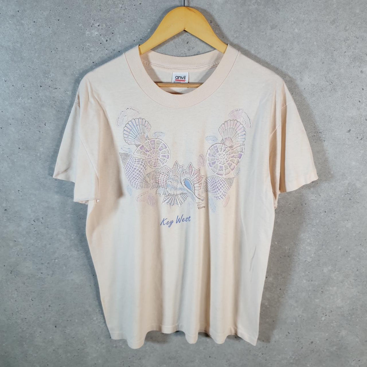Vintage Anvil Key West Sea Shells 90s USA Single Stitch T Shirt Men’s Large Brown C8813