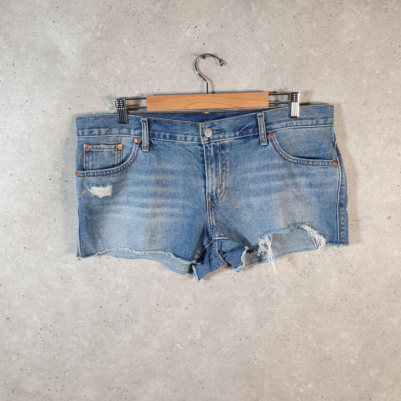 Vintage Levi’s Cut Off Baggy Shorts Jorts Cargo Womens W32 Blue Relaxed Denim