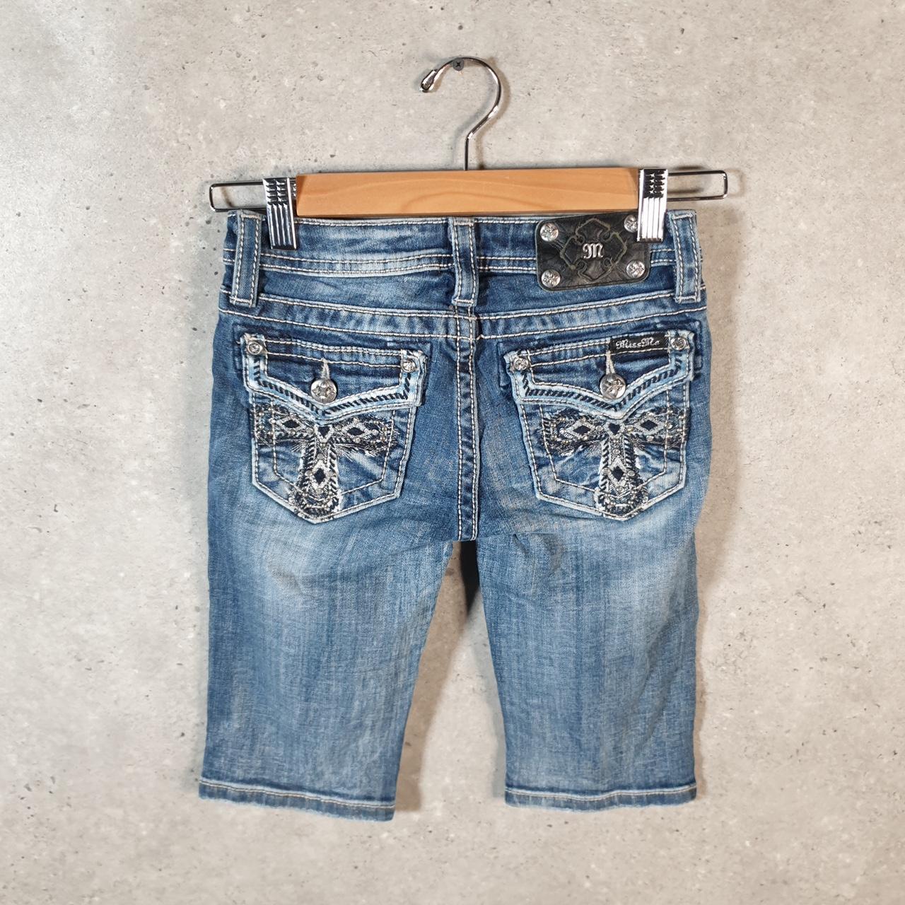 Vintage Miss Me Baggy Y2K Hip Hop Jeans Shorts Jorts Womens W24 Blue Denim Low Rise