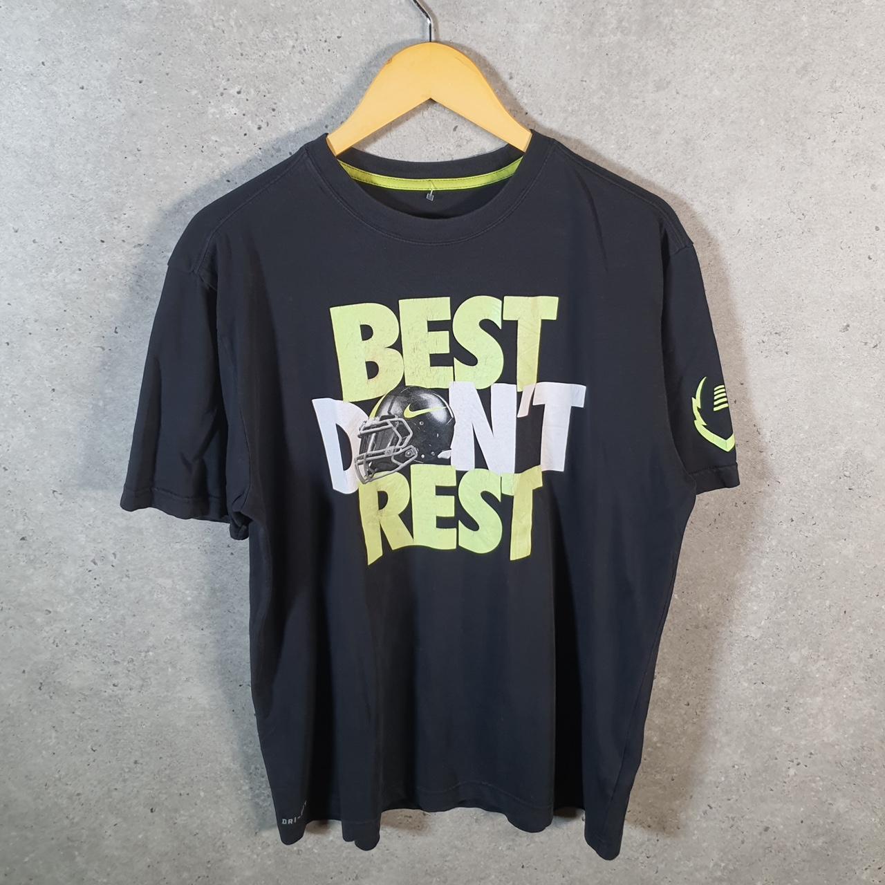 Vintage Nike Best Doesn’t Rest Dri fit T Shirt Mens Large Black Logo Swoosh Athletic