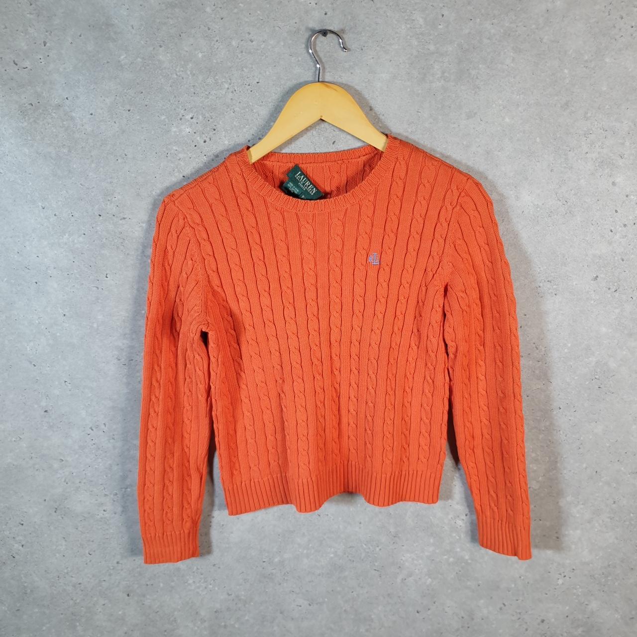 Vintage Ralph Lauren Polo Cable Knit Sweater Womens Small Orange Cotton Pullover