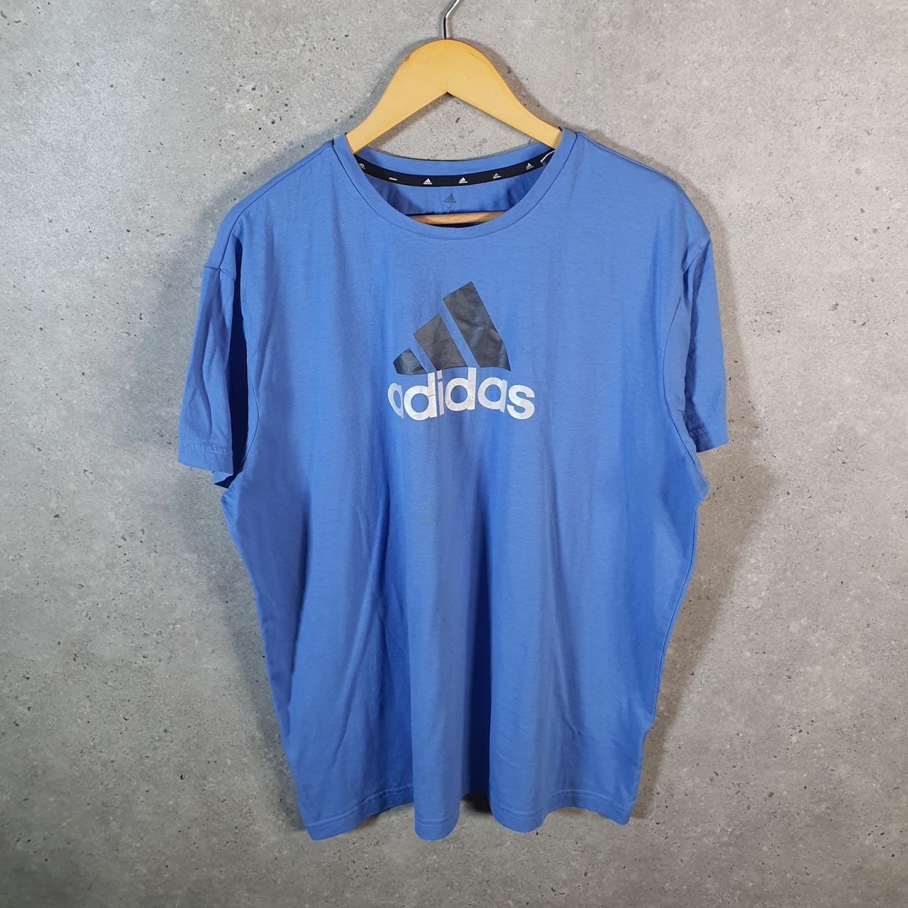 Vintage Adidas Spellout T Shirt Shirt Womens XL Blue Three Stripes Logo Athletic C9672