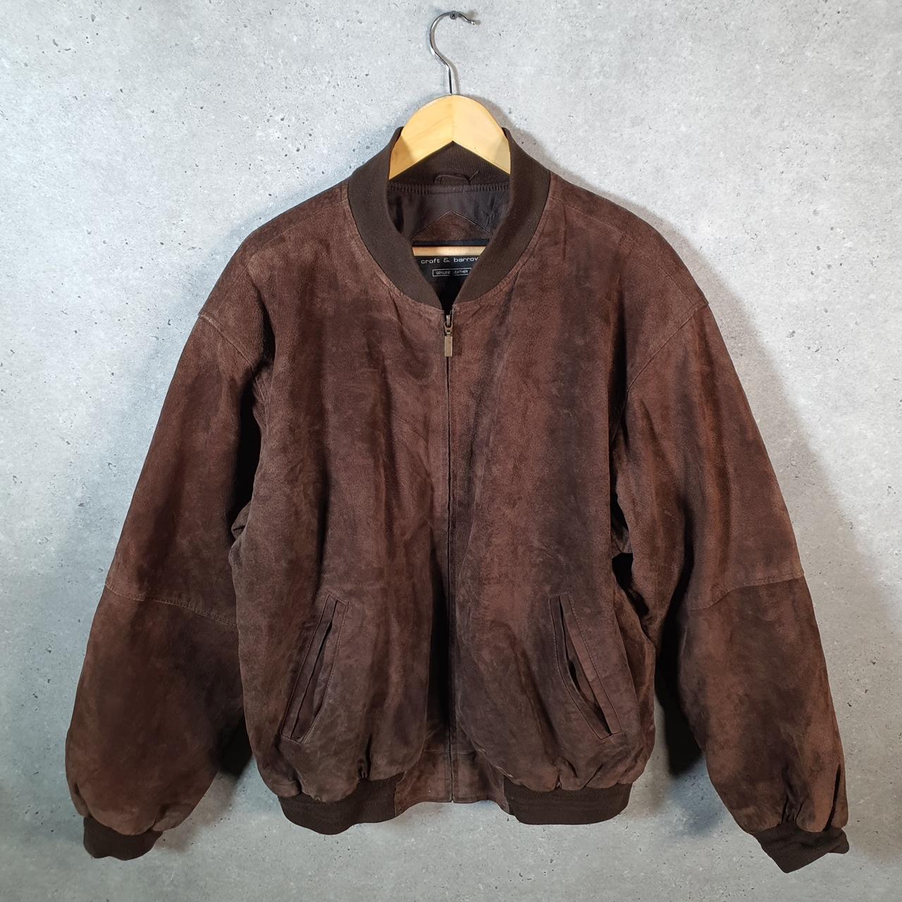 Vintage Croft & Barrow Seude Leather Bomber Jacket Mens XL Brown Hunting Utility USA Coat Big Fish Vintage