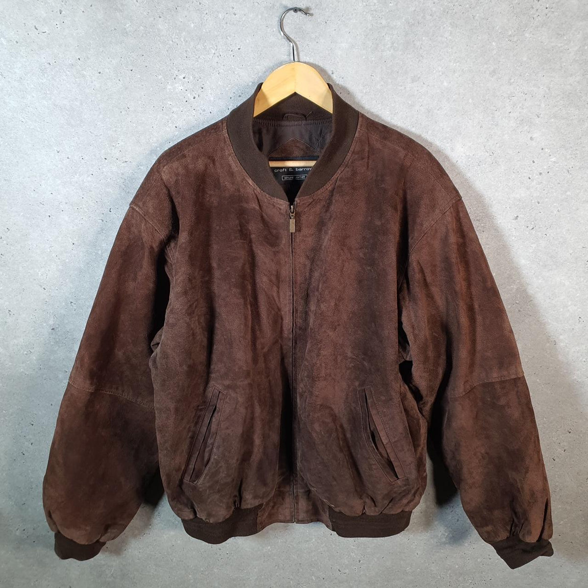 Vintage Croft & Barrow Seude Leather Bomber Jacket Mens XL Brown Hunting Utility USA Coat Big Fish Vintage