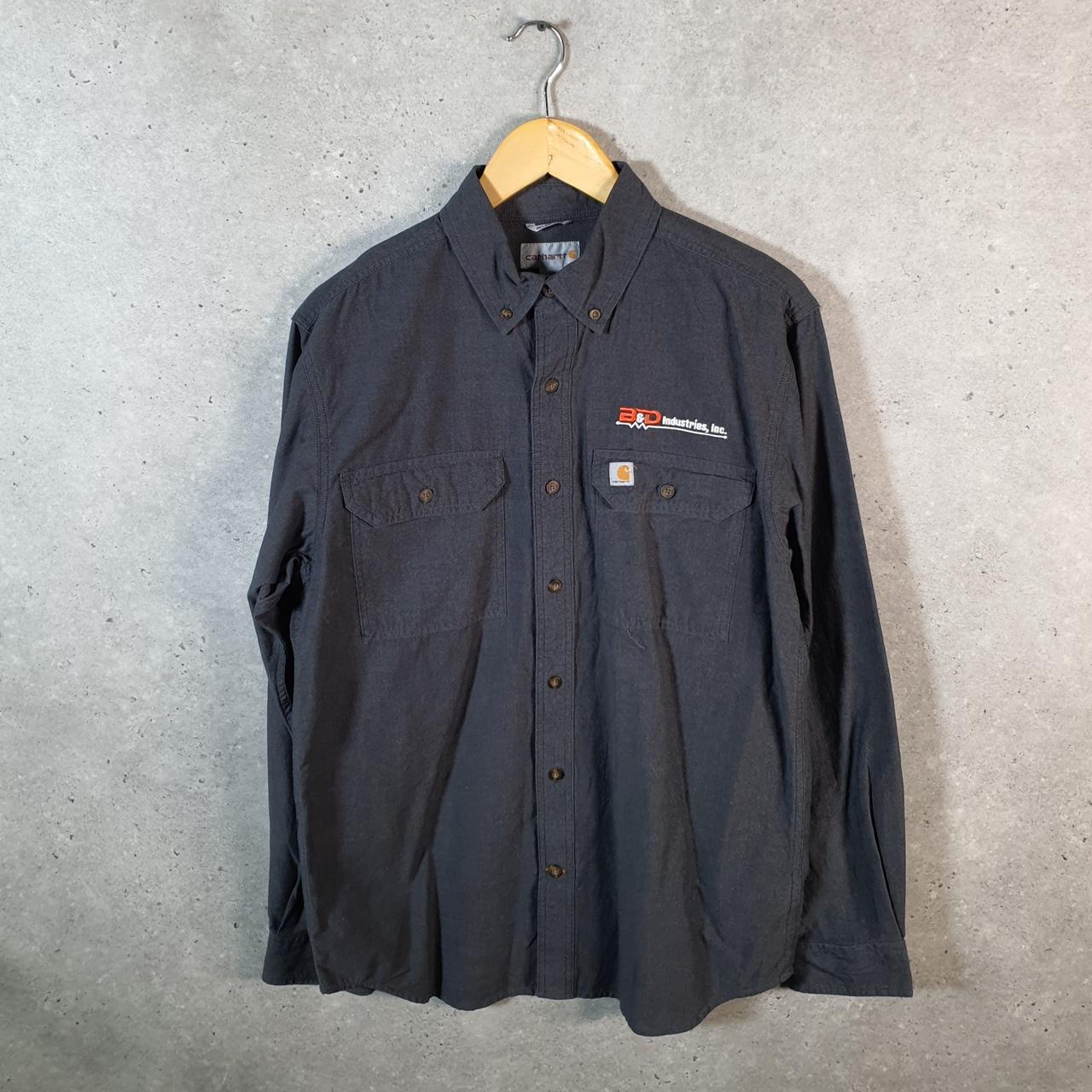 Vintage Carhartt Shirt Button Down Mens Medium Grey Long Sleeve Chore Utility Relaxed Big Fish Vintage