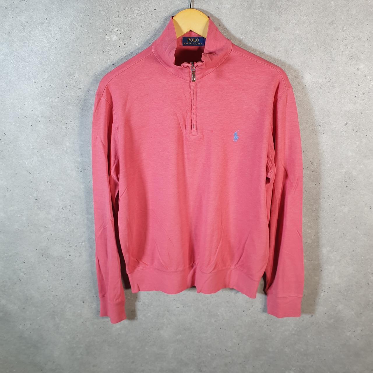 Vintage Ralph Lauren Polo Sweatshirt Men’s Small Pink 1/4 Zip Cotton Pullover Pony