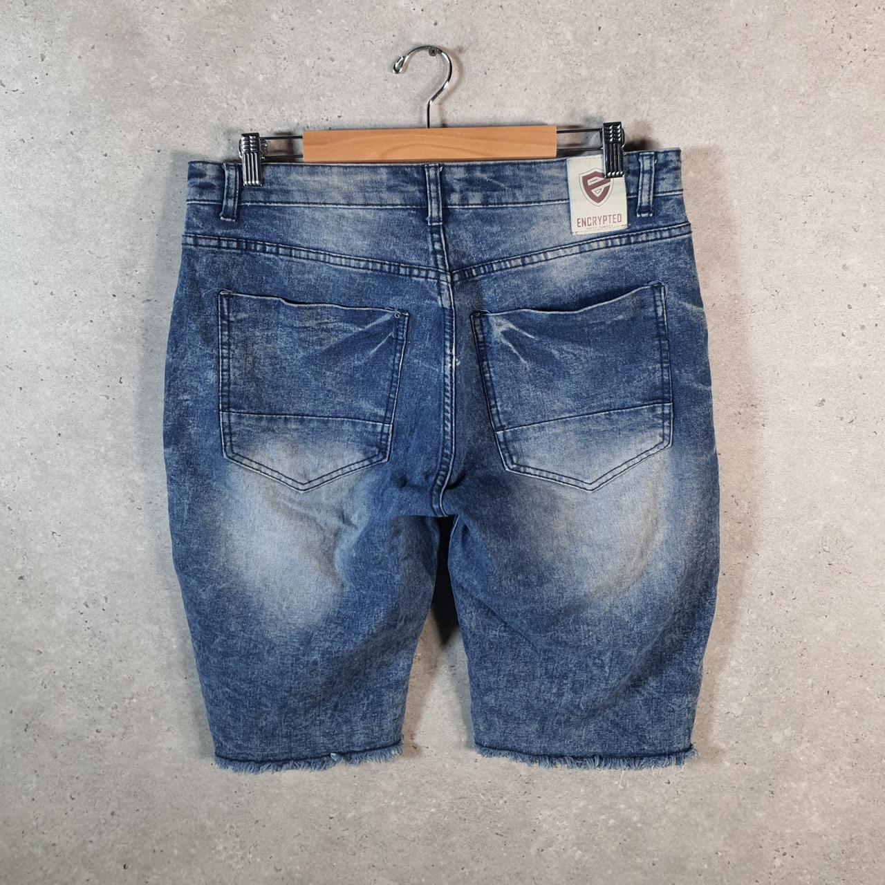 Vintage Encrypted Y2K Hip Hop Jorts Shorts Mens W34 Blue Denim USA A4676