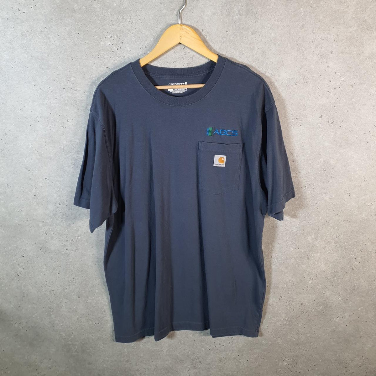 Vintage Carhartt Pocket T Shirt Men’s Large Blue Workwear Chore Utility Loose Fit - Big Fish Vintage