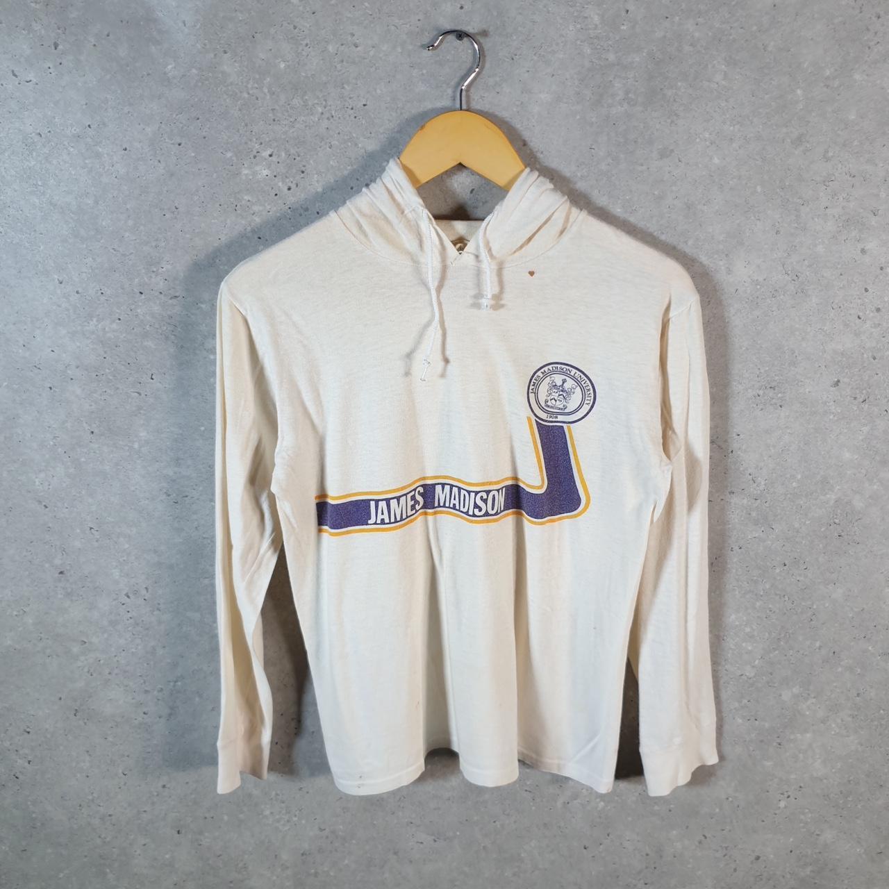 Vintage Champion James Maddison University Hooodie 90s USA Single Stitch T Shirt Womens Medium White