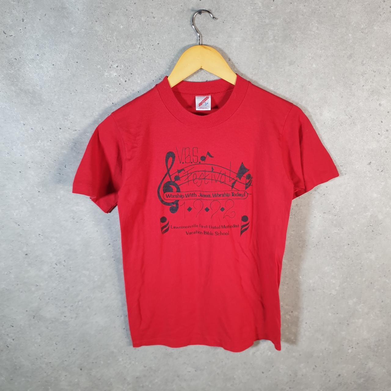 Vintage Jerzees Church Bible Methodist 90s USA Single Stitch T Shirt Men’s Small Red