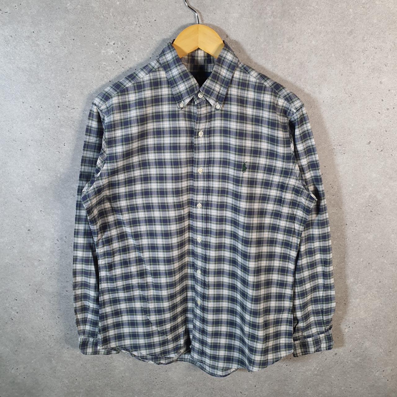 Vintage Ralph Lauren Button Down Shirt Men’s Medium Grey Checkered Custom Fit Pony