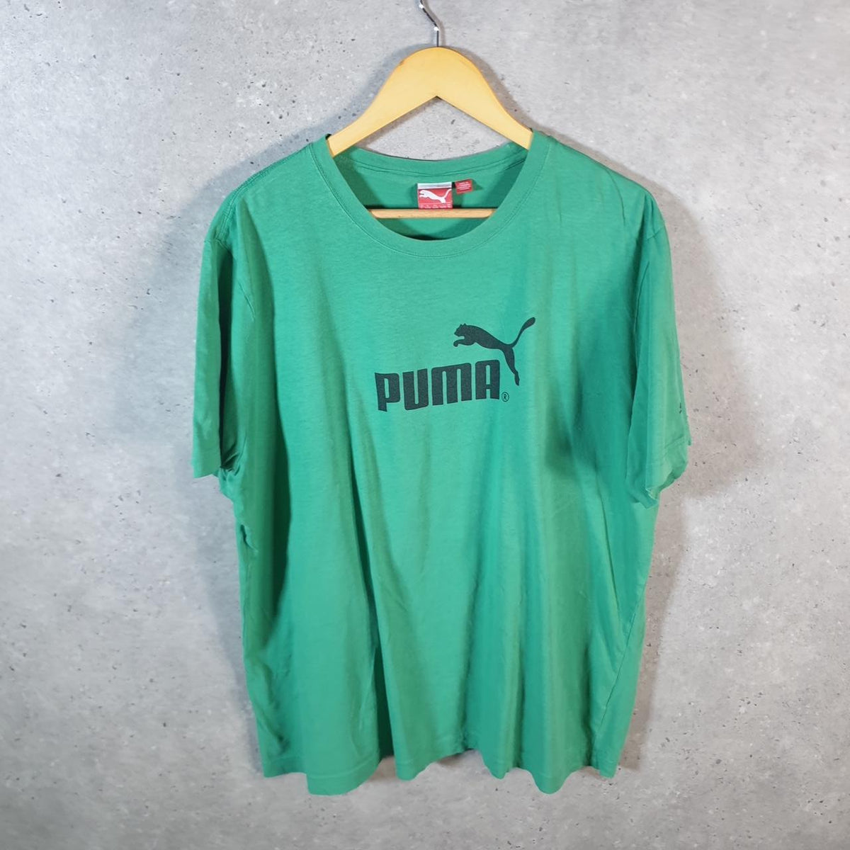Vintage Puma Spellout T Shirt Mens XL Green Sports Logo Athletic